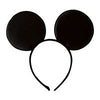 Black headband with round, black mouse ears on a white background