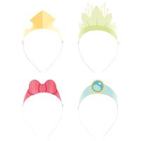 Set of four baby headbands with colorful bows and crowns on a white background