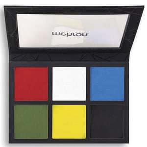 Color swatch palette with red, white, blue, green, and yellow squares on a black background.