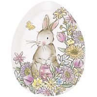 Easter egg with a rabbit and flowers on a white background