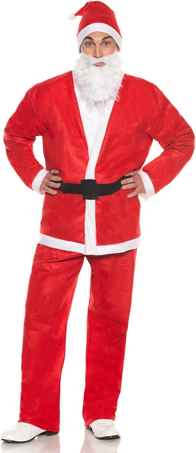 Person wearing a red Santa Claus costume on a white background