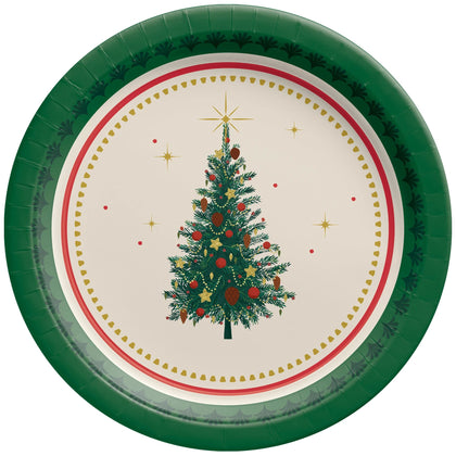 Paper plate with Christmas tree design on a white background