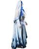Mannequin wearing a long, flowing dress with blue and white gradient on a white background