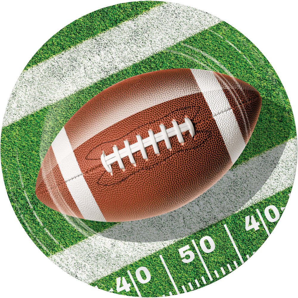 Football on a stylized football field with yard lines