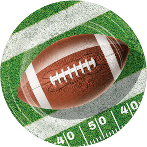 Football on a stylized football field with yard lines
