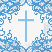 Fancy Blue Cross Luncheon Napkins  16ct