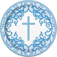 Fancy Blue Cross Round 7" Dessert Plates  8ct
