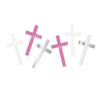 Small pink and white crosses on a white background