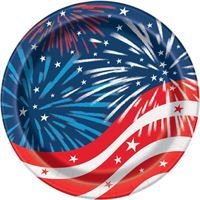Fireworks 4th of July Round 7" Dessert Plates  8ct
