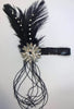 Flapper Black Sequin Headband Feathers & Beads