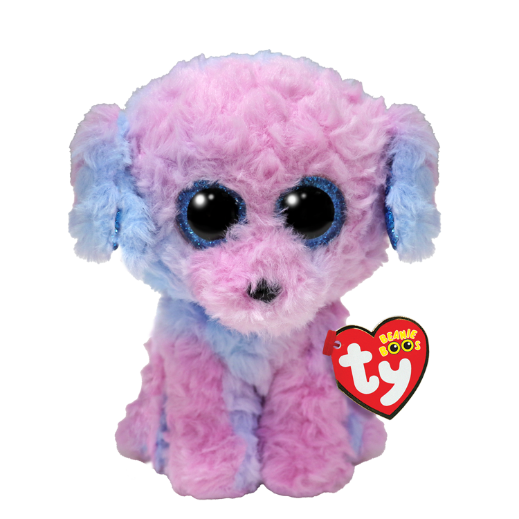 Pink and blue plush toy with Ty logo on a white background