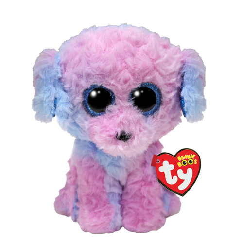 Pink and blue plush toy with Ty logo on a white background