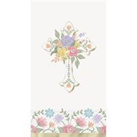 Decorative towel with floral design and letter 'A' on a white background