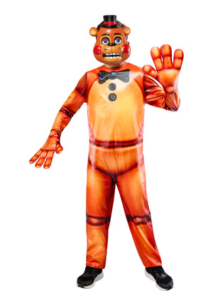 Orange costume with black accents on a white background