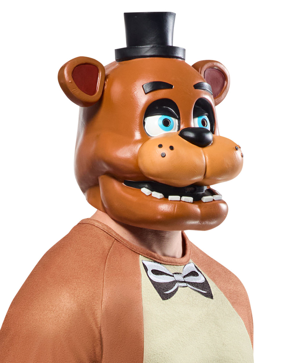 Mask resembling a cartoon bear with a top hat on a white background