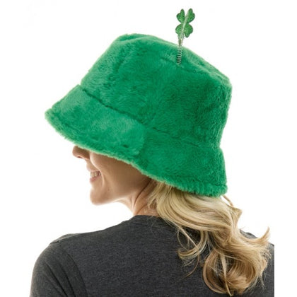 Fuzzy Green Bucket Hat With Shamrock Boppers