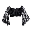 Black Cropped Ruffle Mesh Top with Bell Sleeves