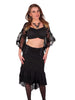 Black Cropped Ruffle Mesh Top with Bell Sleeves