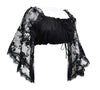 Black Cropped Ruffle Mesh Top with Bell Sleeves
