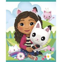 Cartoon character with a cat surrounded by small animals and objects on a blue background