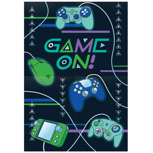 Gaming-themed poster with controllers and 'Game On!' text on a dark background