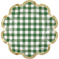 Green and white checkered plate with scalloped edge