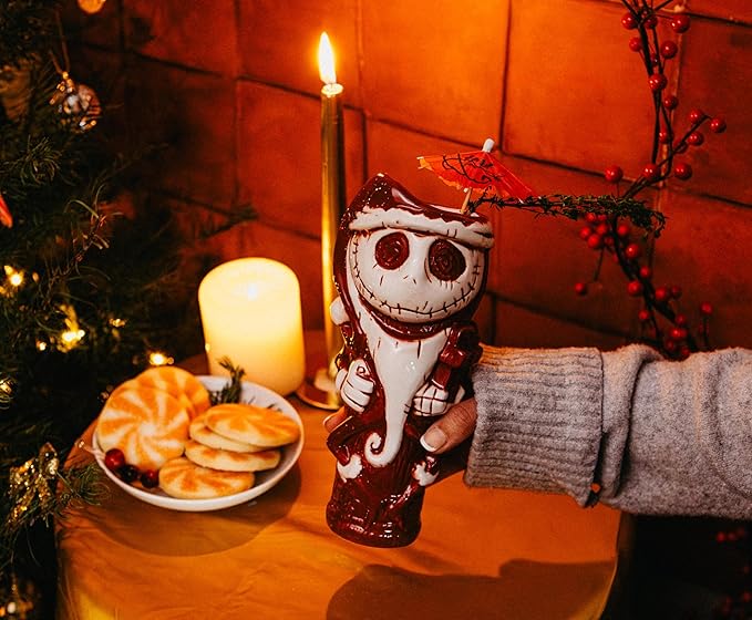 Geeki Tikis Disney The Nightmare Before Christmas Santa Jack Skellington Ceramic Mug | Party Cocktail Tumbler For Liquor and Beverages | Holds 14 Ounces
