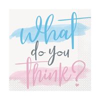 Text 'What do you think?' with a blue and pink design on a white background