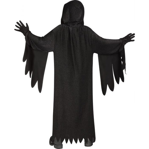 Black hooded robe with long sleeves on a white background