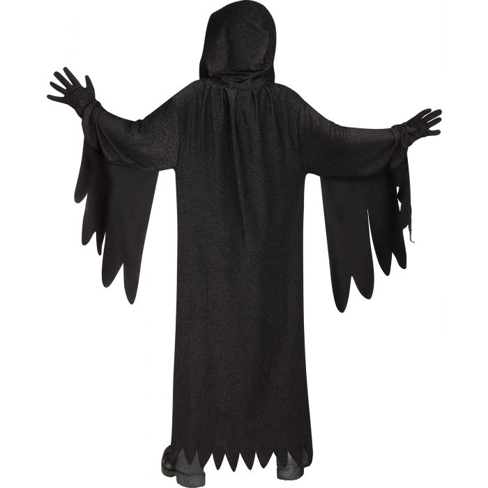 Black hooded robe with long sleeves on a white background