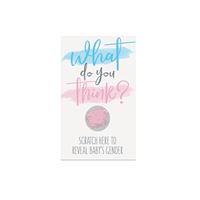 Card with text 'What do you think?' and a pink circle on a white background