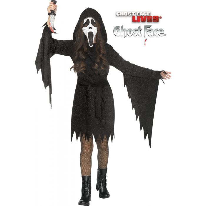 Halloween costume with 'Ghost Face' design on a white background