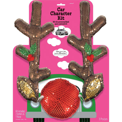 Car character kit with reindeer antlers and nose on pink packaging