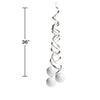 Metallic spiral hanging decoration with golf balls on a white background