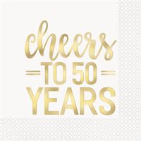 Gold text 'Cheers to 50 Years' on a white background