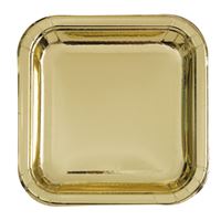 Gold square plate on a white background