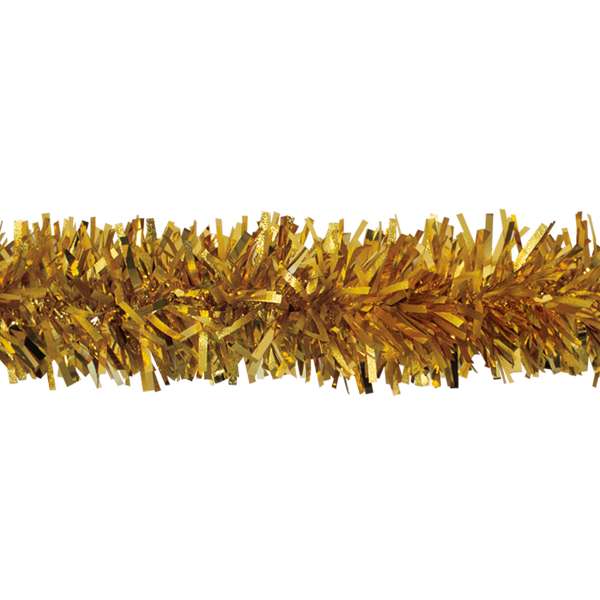 Gold tinsel garland on a white background