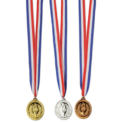 Gold, Silver & Bronze Medals w/Ribbon 3pk
