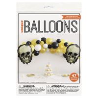 Packaged balloons with skull designs on a white background