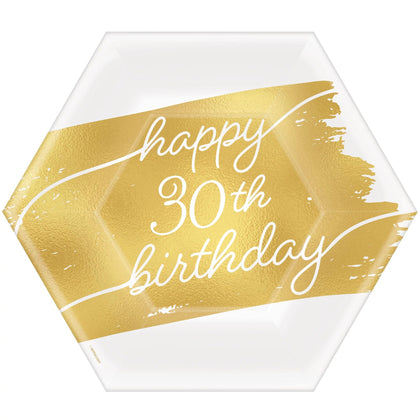 30th 7in Hexagon Metallic Plates 8ct | Milestone Birthday