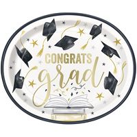 Golden Star Graduation "Congrats Grad" 12" Oval Plates  8ct