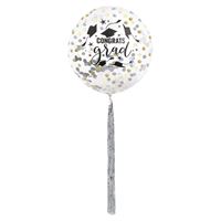 Golden Star Graduation "Congrats Grad" Confetti Filled 36" Latex Balloon with Foil Tassel Tail