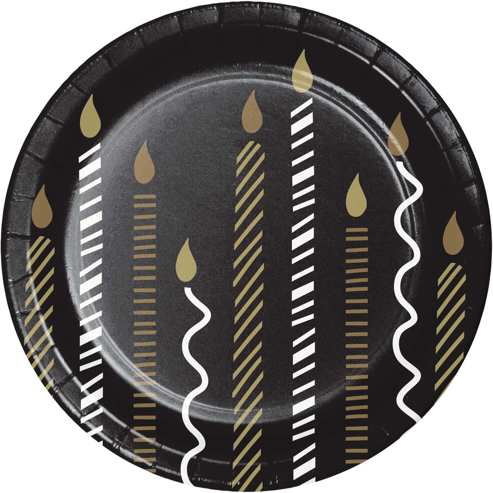 Golden Wishes Happy Birthday Paper 7in Plates 8ct