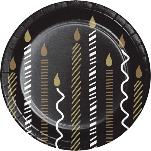Golden Wishes Happy Birthday Paper 7in Plates 8ct
