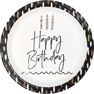 Golden Wishes Happy Birthday Paper 9in Plates 8ct