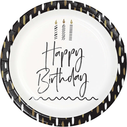 Golden Wishes Happy Birthday Paper 9in Plates 8ct