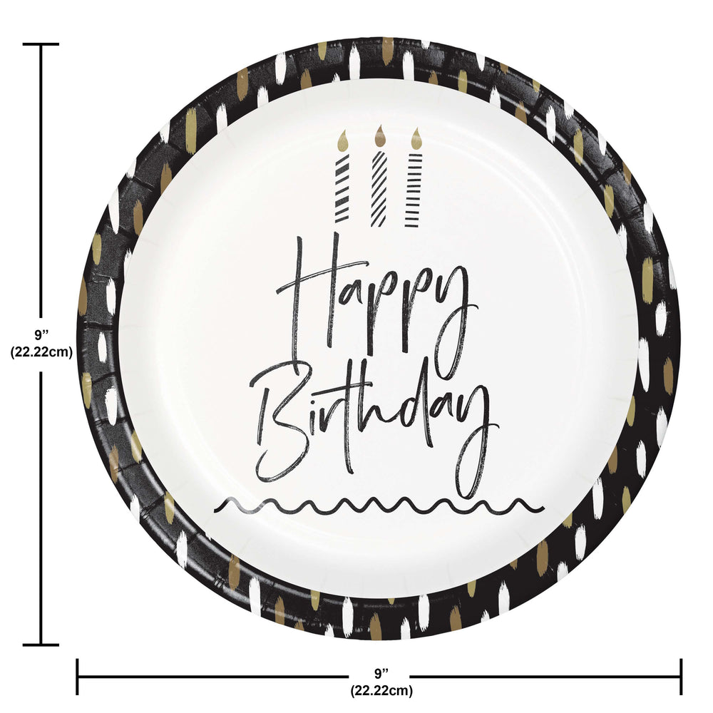 Golden Wishes Happy Birthday Paper 9in Plates 8ct
