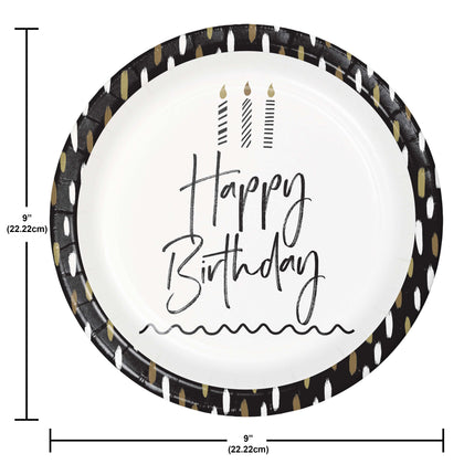 Golden Wishes Happy Birthday Paper 9in Plates 8ct