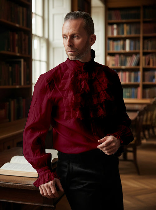 Gothic Flounce Tie Cotton Shirt | Burgundy