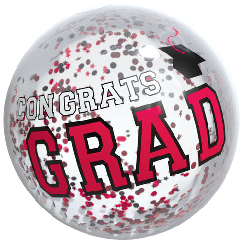 Grad PVC Beach Balll w/Confetti | Red